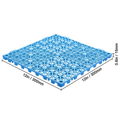 KFFKFF 55 PCS Interlocking Drainage Floor Mat 12" x 12" x 0.6" Modular Interlocking Cushion PVC Non-Slip Drainage Tiles Mats for Pool, Bathroom, Shower, Deck, Patio (Blue)