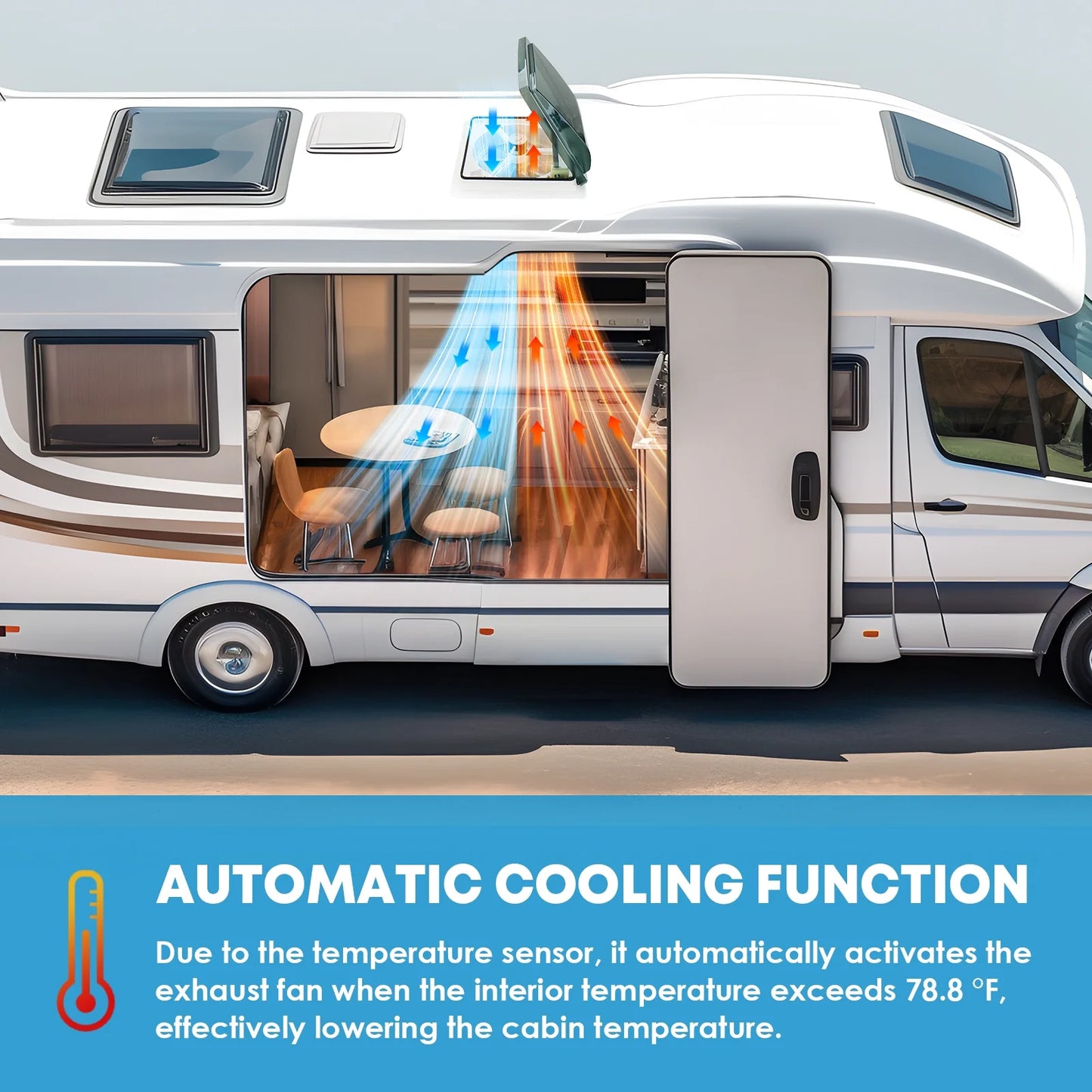 Kohree 14" RV Vent Fan,12V Super Quiet Fan-10 Speed Intake & Exhaust- with Remote Control & Sealing tape for Camper Trailer Bathroom,Light Blue