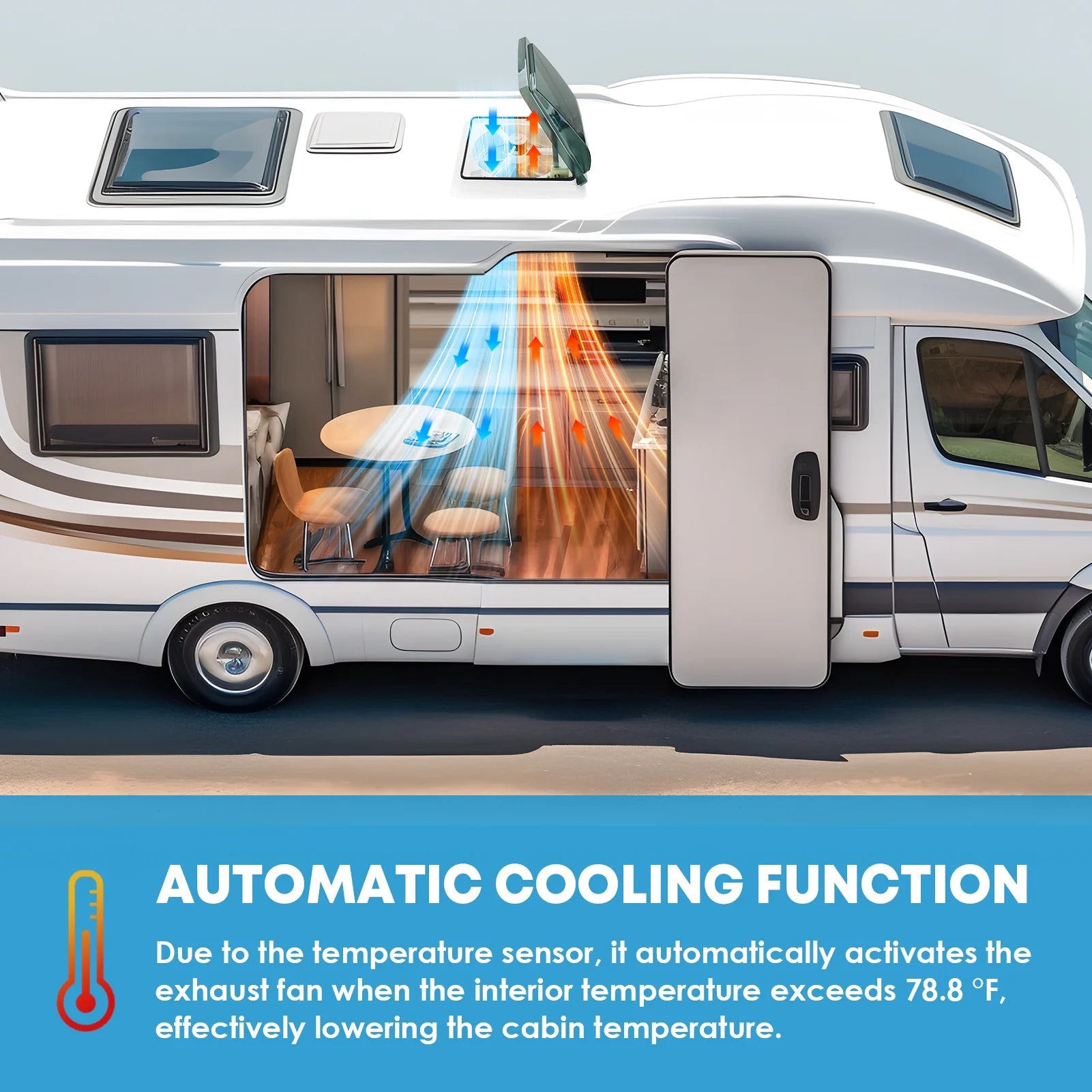 Kohree 14" RV Vent Fan,12V Super Quiet Fan-10 Speed Intake & Exhaust- with Remote Control & Sealing tape for Camper Trailer Bathroom,Light Blue