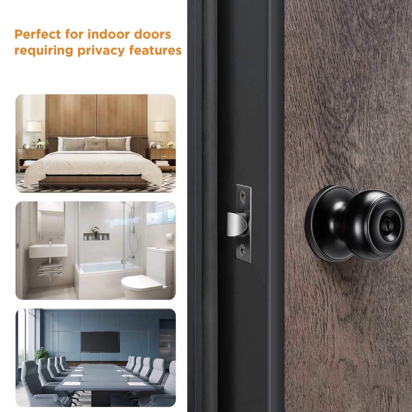 Door Knobs with Lock, 5/10Pack Door Handle Locks for Interior, Bedroom & Bathroom, Privacy Black Door Knob for Left-handed & Right-handed Doors