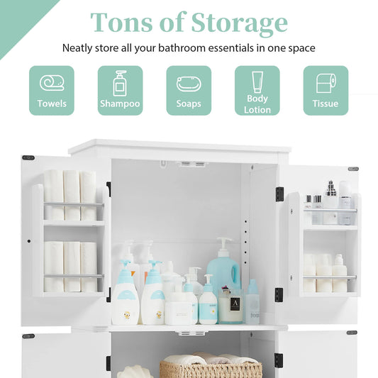 Elegant Bathroom Floor Storage Cabinet, Bathroom Storage Unit, Freestanding Cabinet with 4 Doors