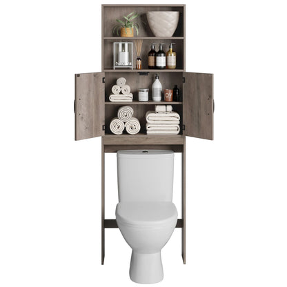 Homfa over Toilet Storage Rack, Bathroom Storage Cabinet over Toilet with 4-tier Shelves and 2 Doors, Gray Finish