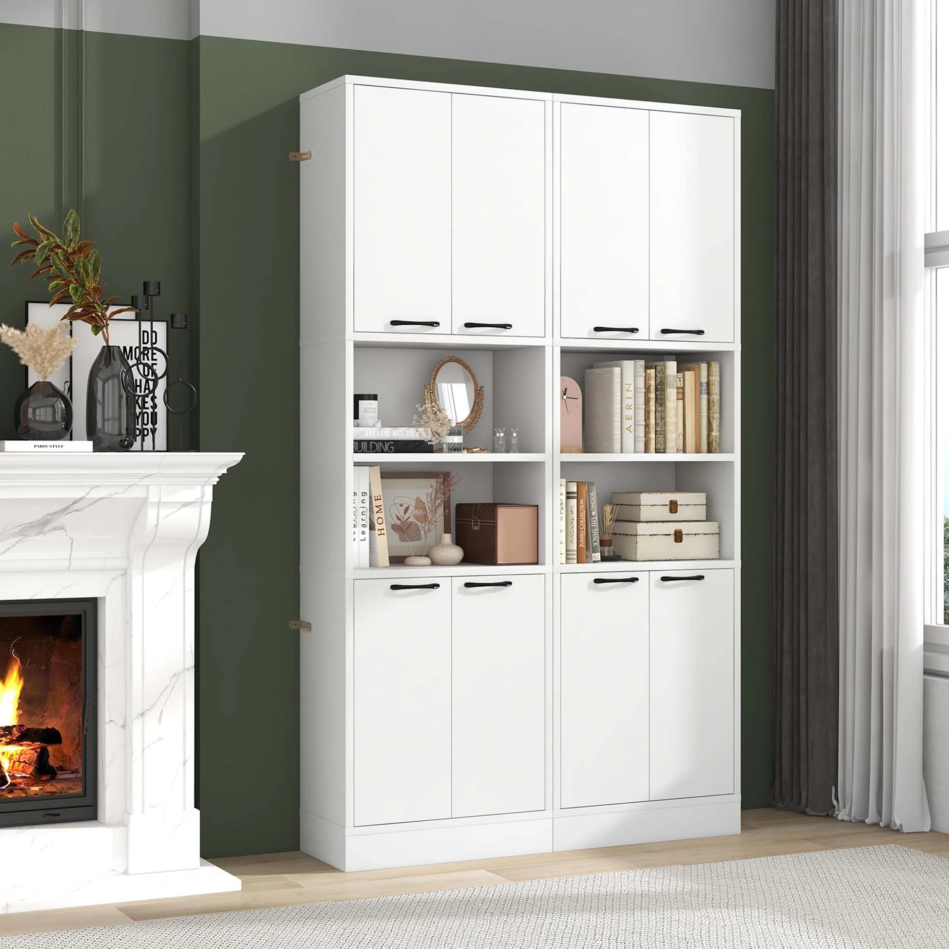 Costway 75" Tall Bathroom Storage Cabinet with 4 Doors & 2 Open Compartments Freestanding White
