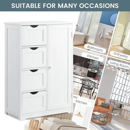 Bathroom Storage Wooden 4 Drawer Cabinet Cupboard 2 Shelves Free Standing White