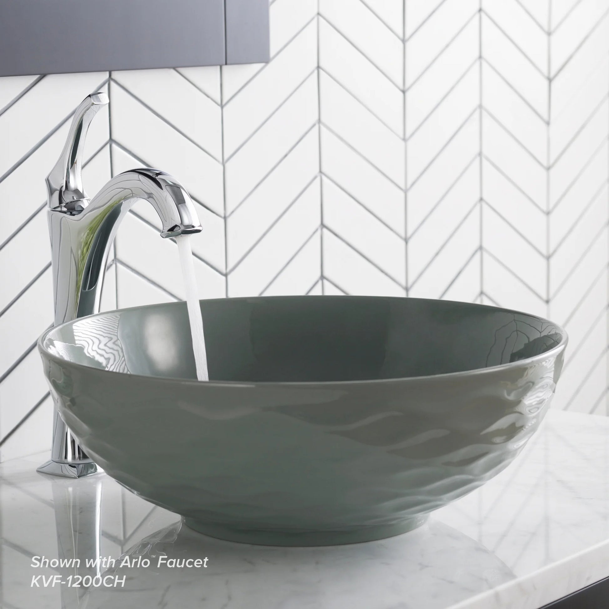 KRAUS Viva Round Gray Porcelain Ceramic Vessel Bathroom Sink with Pop-Up Drain, 16 1/2 in. D x 5 1/2 in. H
