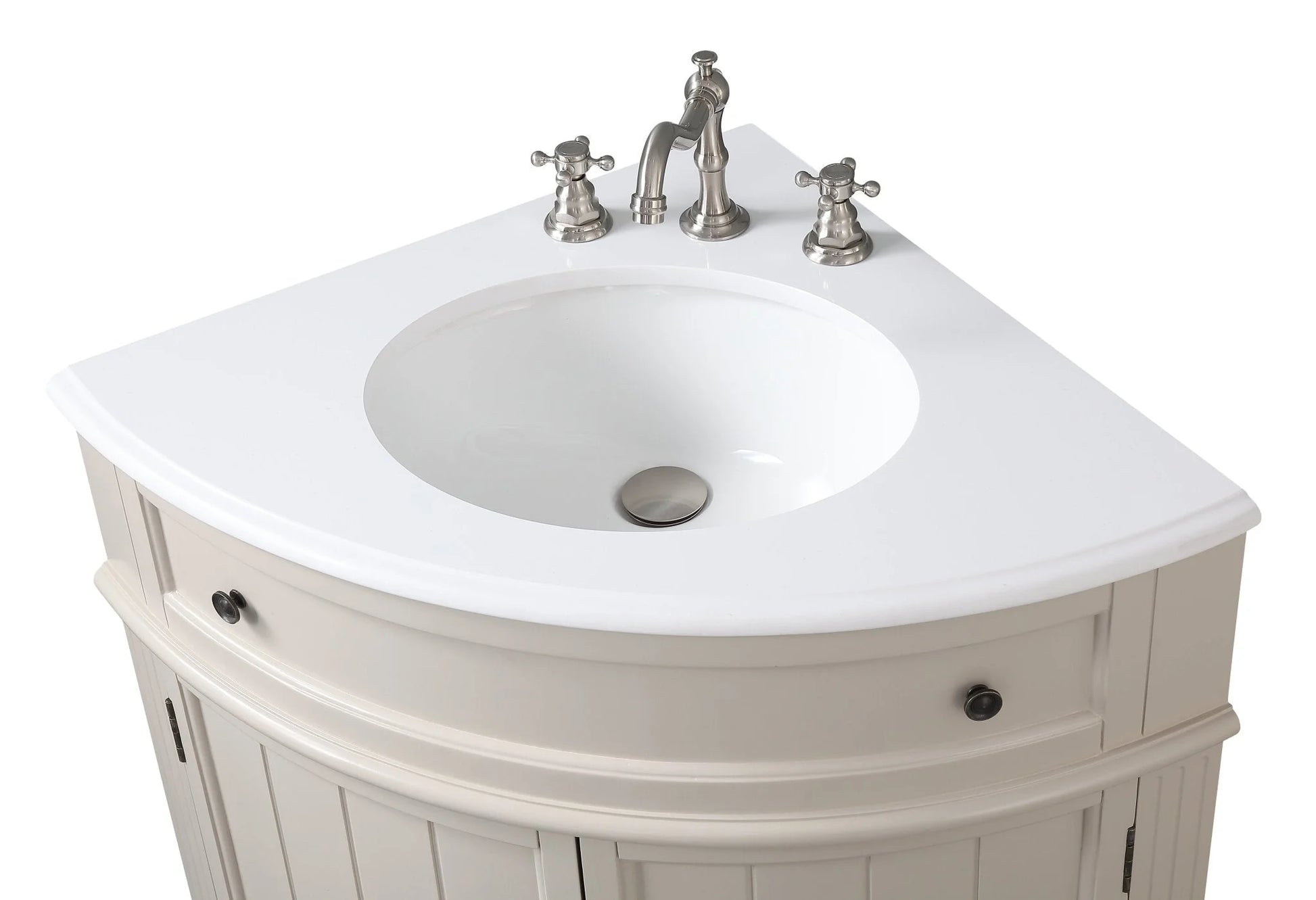 Benton Collection 24" Distressed Gray Corner Bathroom Vanity with White Quartz Top