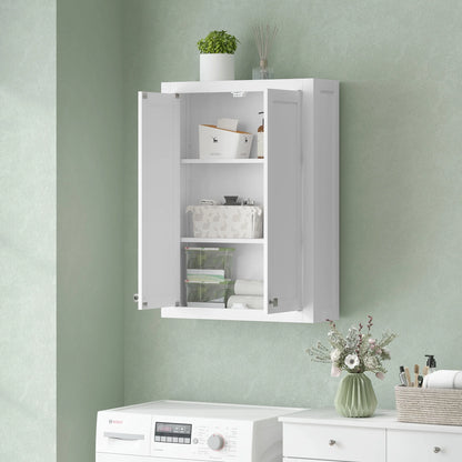 HOMCOM Bathroom Wall Cabinet, Modern Medicine Cabinet Wall Mounted, Over The Toilet Space Saver with 2 Doors and 2 Adjustable Shelves, White