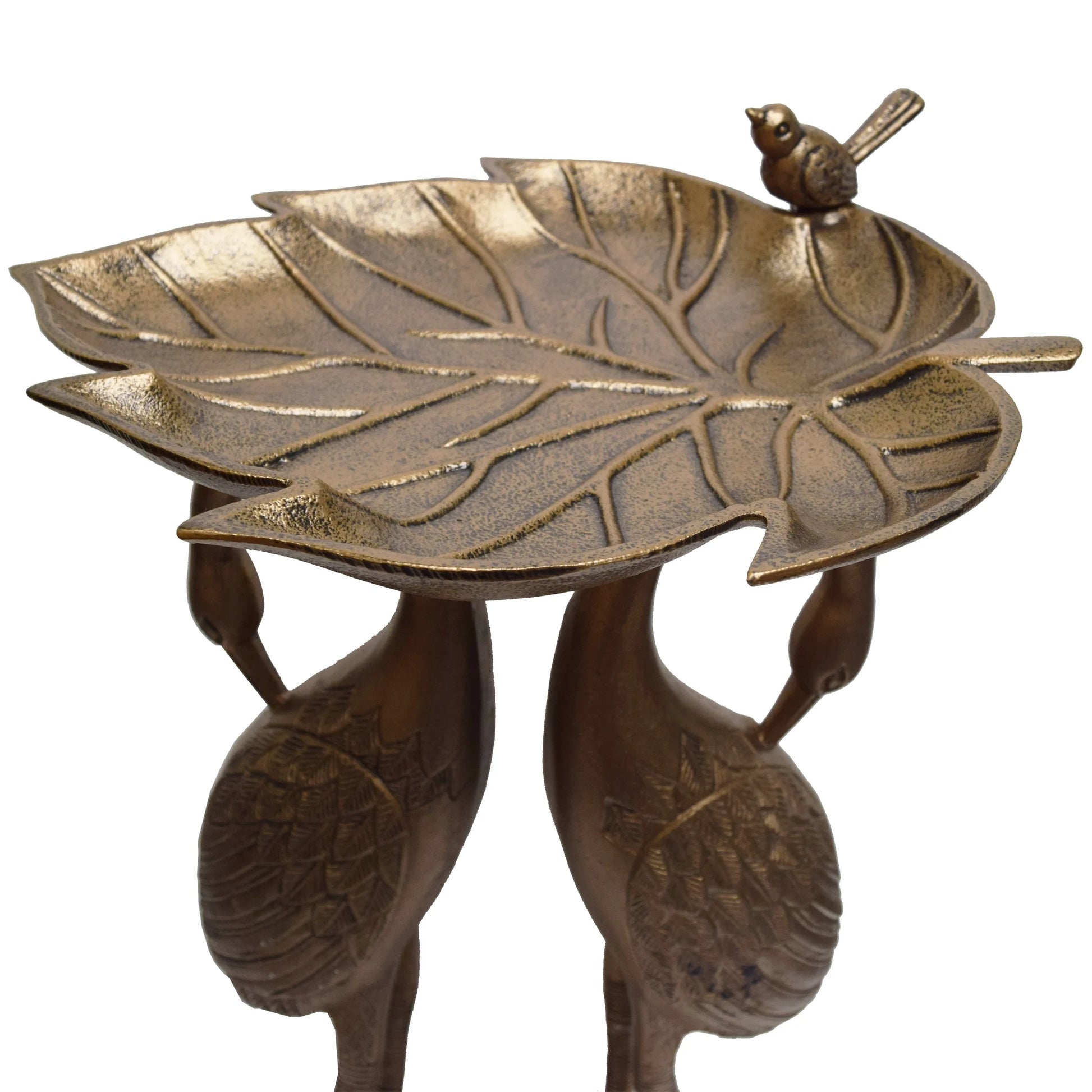Oakland Living Corporation Cast Aluminum 30-in Twin Crane Bird Bath with Leaf Bowl Antique Pewter