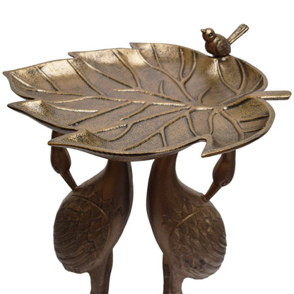 Oakland Living Corporation Cast Aluminum 30-in Twin Crane Bird Bath with Leaf Bowl Antique Pewter