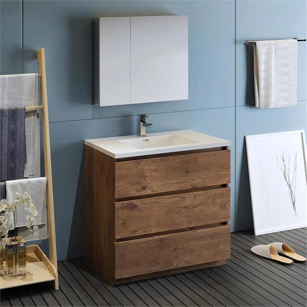 Fresca Lazzaro 36" Rosewood Free Standing Modern Bathroom Vanity w/ Medicine Cabinet