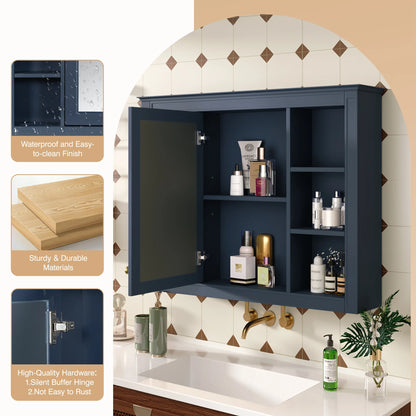 Euroco Wall Mounted Bathroom Mirror Cabinet �?Triple Door Vanity Storage with Concealed Shelves, Modern Design, Durable Construction, Easy Assembly