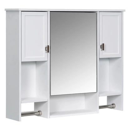 IVV Wall Mounted Bathroom Cabinet with Mirror, Modern Over The Toilet Storage Cabinet, White Medicine Cabinet Organizer with 3 Doors, 2 Towel Bars, Open Storage & Adjustable Shelves