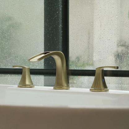 Parlos 2-Handle Widespread Waterfall Roman Bathtub with Hot & Cold Supply Lines, Brushed Gold