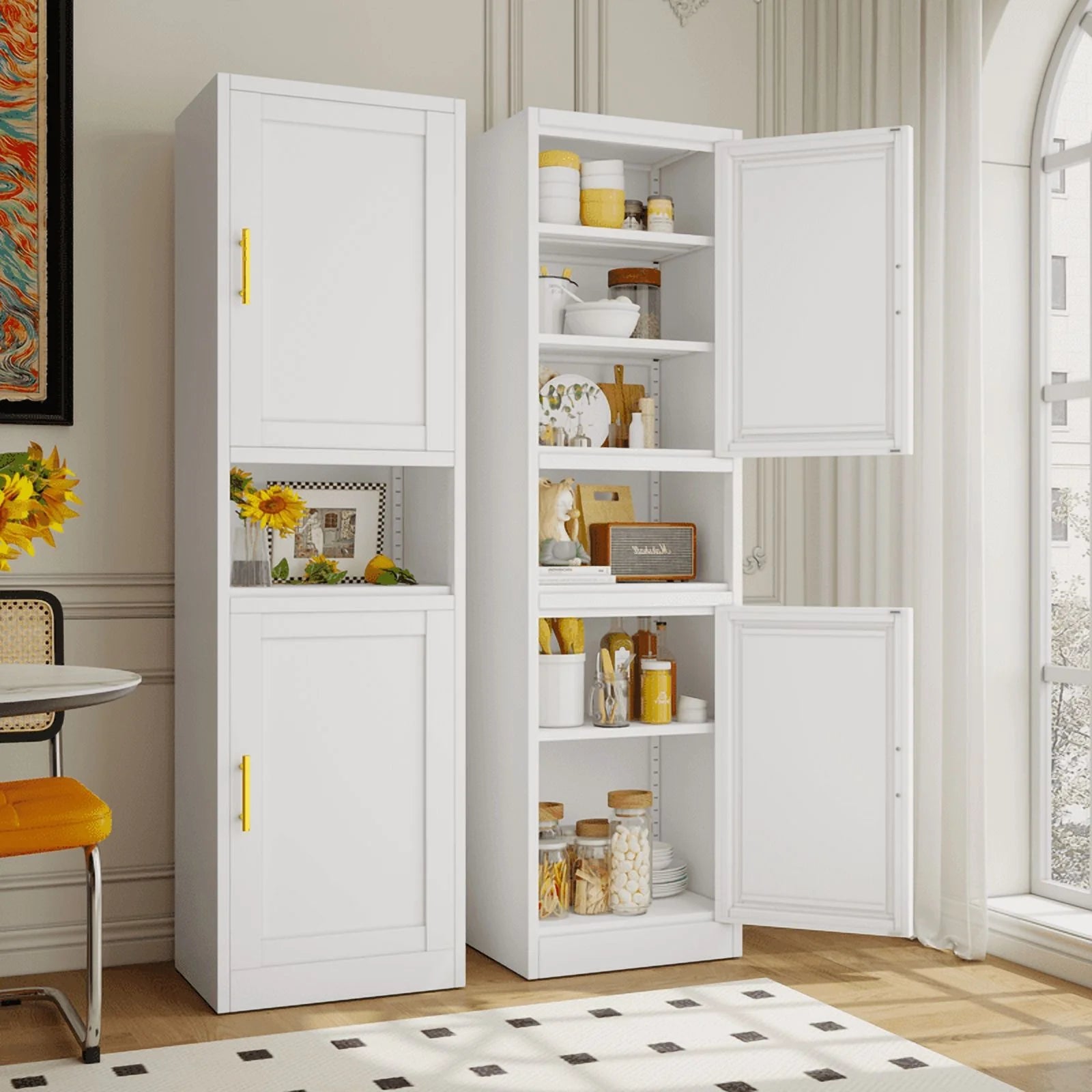 15.75"W Freestand Metal Tall and Thin Narrow Corner Storage Cabinet for Kitchen Bathroom Living Room