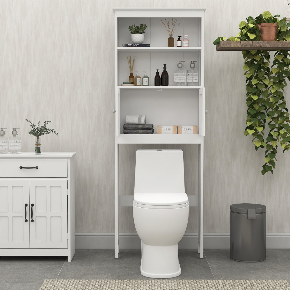 Tcbosik Over the Toilet Storage Cabinet with Doors, 70"H Freestanding Above the Toilet Storage Rack with Open Shelves for Bathroom, Space-Saving, White