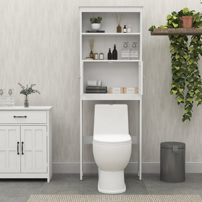 Tcbosik Over the Toilet Storage Cabinet with Doors, 70"H Freestanding Above the Toilet Storage Rack with Open Shelves for Bathroom, Space-Saving, White