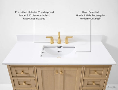 Audrey 48 in. Bath Vanity Set in Oak with White Quartz Top and Undermount Basin