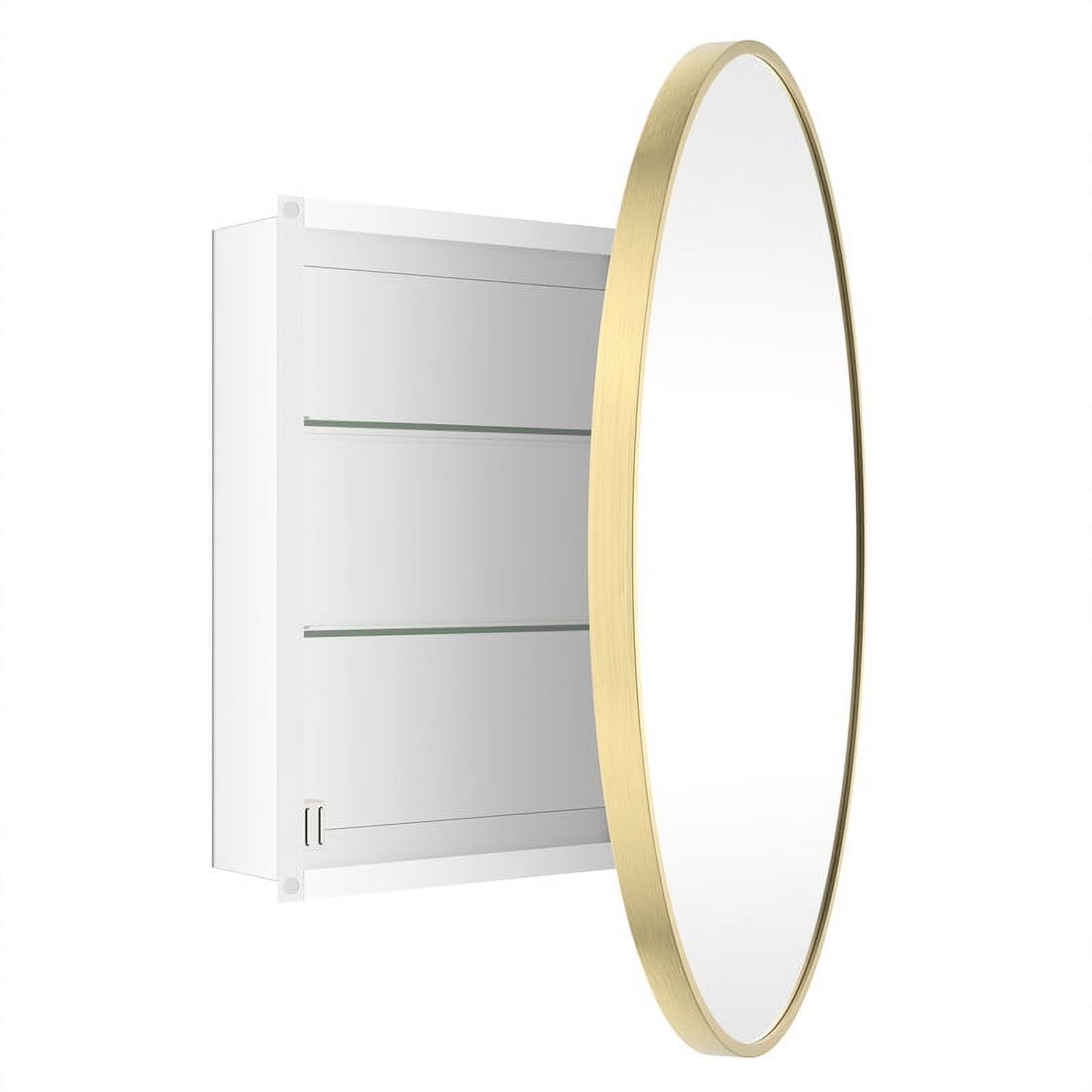 WallBeyond Bathroom Medicine Cabinet with Round Mirror Aluminum Framed 28", Gold