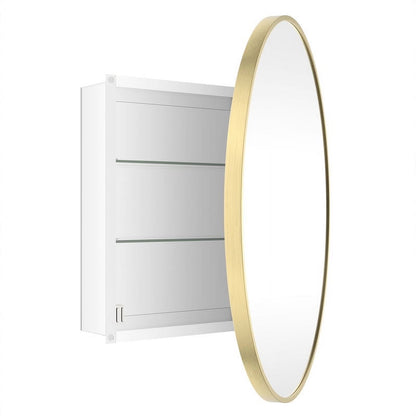 WallBeyond Bathroom Medicine Cabinet with Round Mirror Aluminum Framed 28", Gold