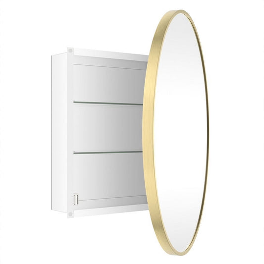 WallBeyond Bathroom Medicine Cabinet with Round Mirror Aluminum Framed 28", Gold