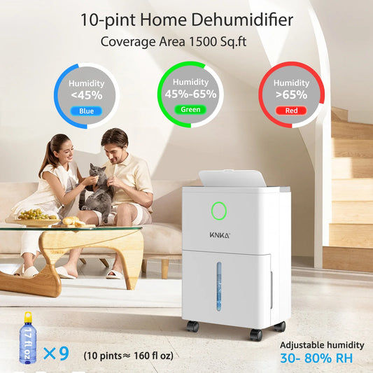 KNKA Pro Dehumidifier for Home with Drain Hose, (DOE Rating 10 pints/day), Dehumidifier for Basements, Covers Up to 1,500 Sq Ft, Auto Humidity Control for Bedroom, Bathroom, RV