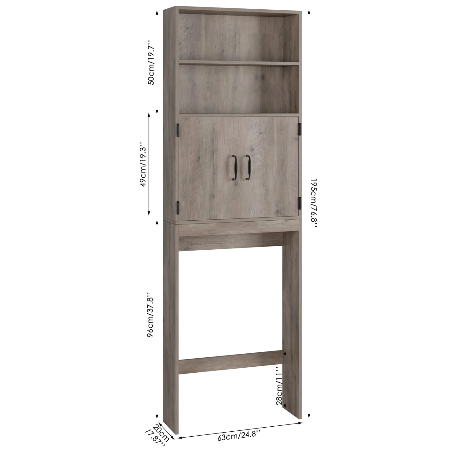 Homfa over Toilet Storage Rack, Bathroom Storage Cabinet over Toilet with 4-tier Shelves and 2 Doors, Gray Finish