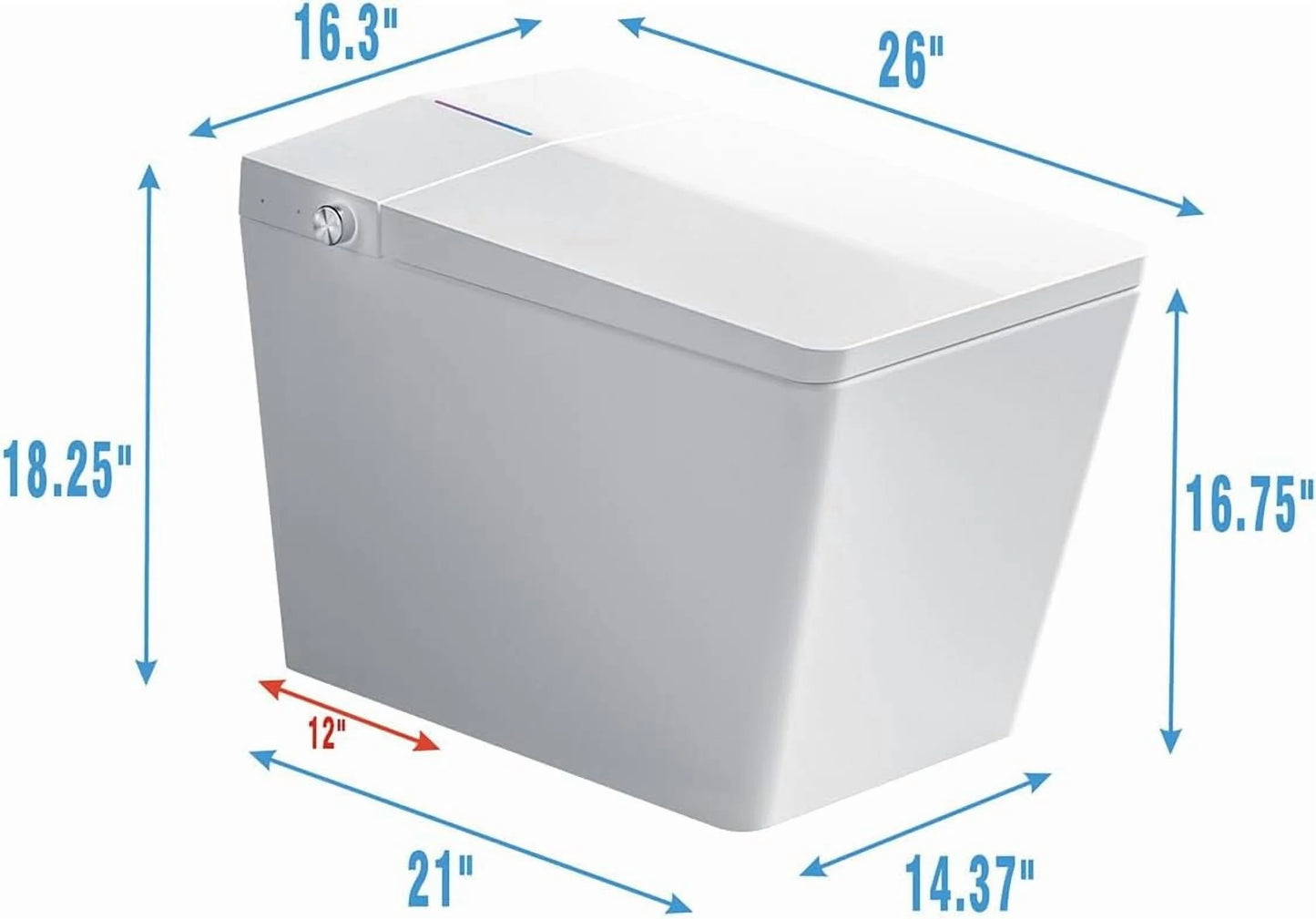 WinZo Square Smart Toilet with Tank Built-in,Square With Auto Flush, Rectagnle Heated Bidet & Drying, Night Light Convenient For Seniors, Luxury Bathroom Or Low Water Pressure Space (Matt Black)