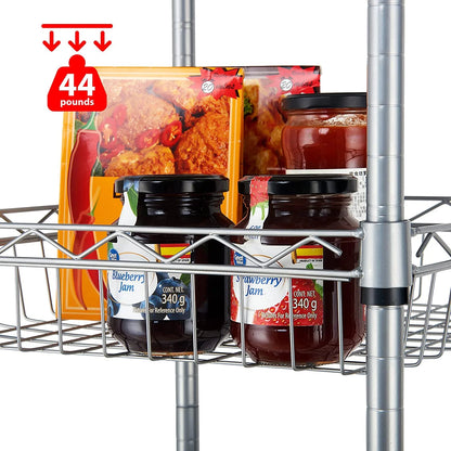 6 Tier Wire Shelving Unit with Wheels Baskets Storage Rack Corner Shelves Adjustable Shelf Closet Bathroom Organizers Metal Pantry Kitchen Garage Laundry Room 13.5" D x 13.5" W x 63" H Silver