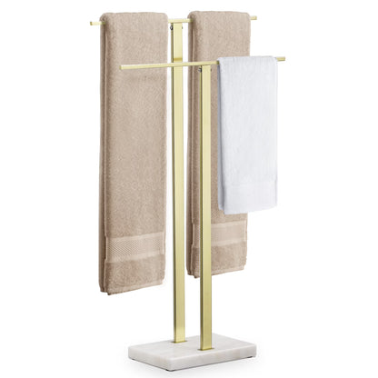 KES Freestanding Towel Rack for Bathroom 2-Tier, Floor Towel Stand with Heavy Marble Base, 18/8 Stainless Steel Brushed, WMBTR003BS