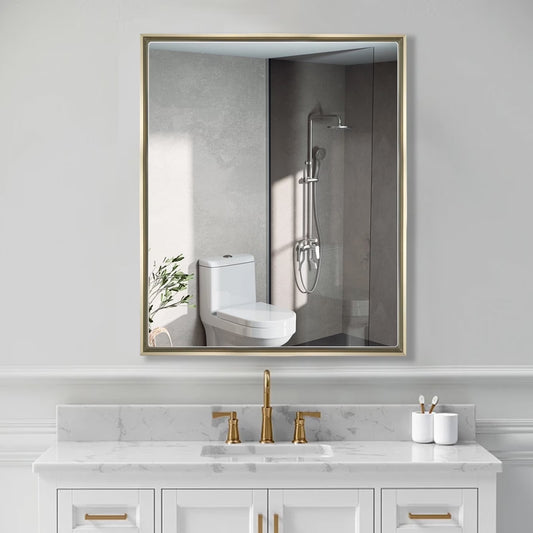 FUMANGO Bathroom Medicine Cabinet with Aluminum Framed Mirror,24"x30" Surface Mount or Recessed Mount Bathroom Vanity Mirror,Single Door Bathroom Mirror with Storage Cabinet