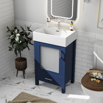 Harper & Bright Designs 20" Small Bathroom Vanity with Sink, Bathroom Vanity Cabinet with Ceramic Top and Storage Drawer, Blue