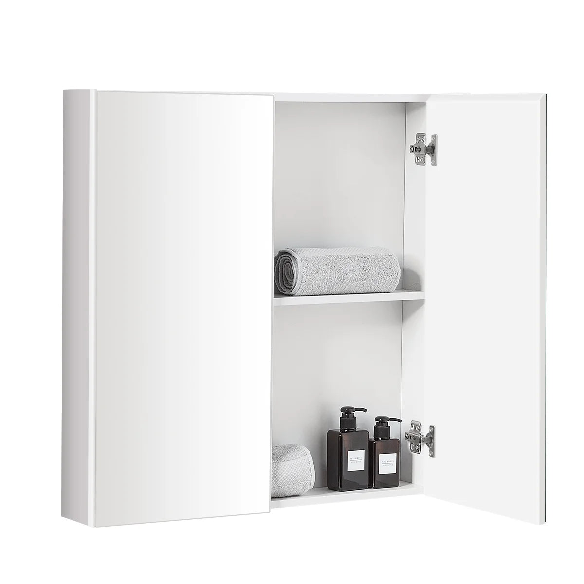 Costway Bathroom Cabinet Medicine Cabinet Wall Mount Double Door with Shelf and Mirror