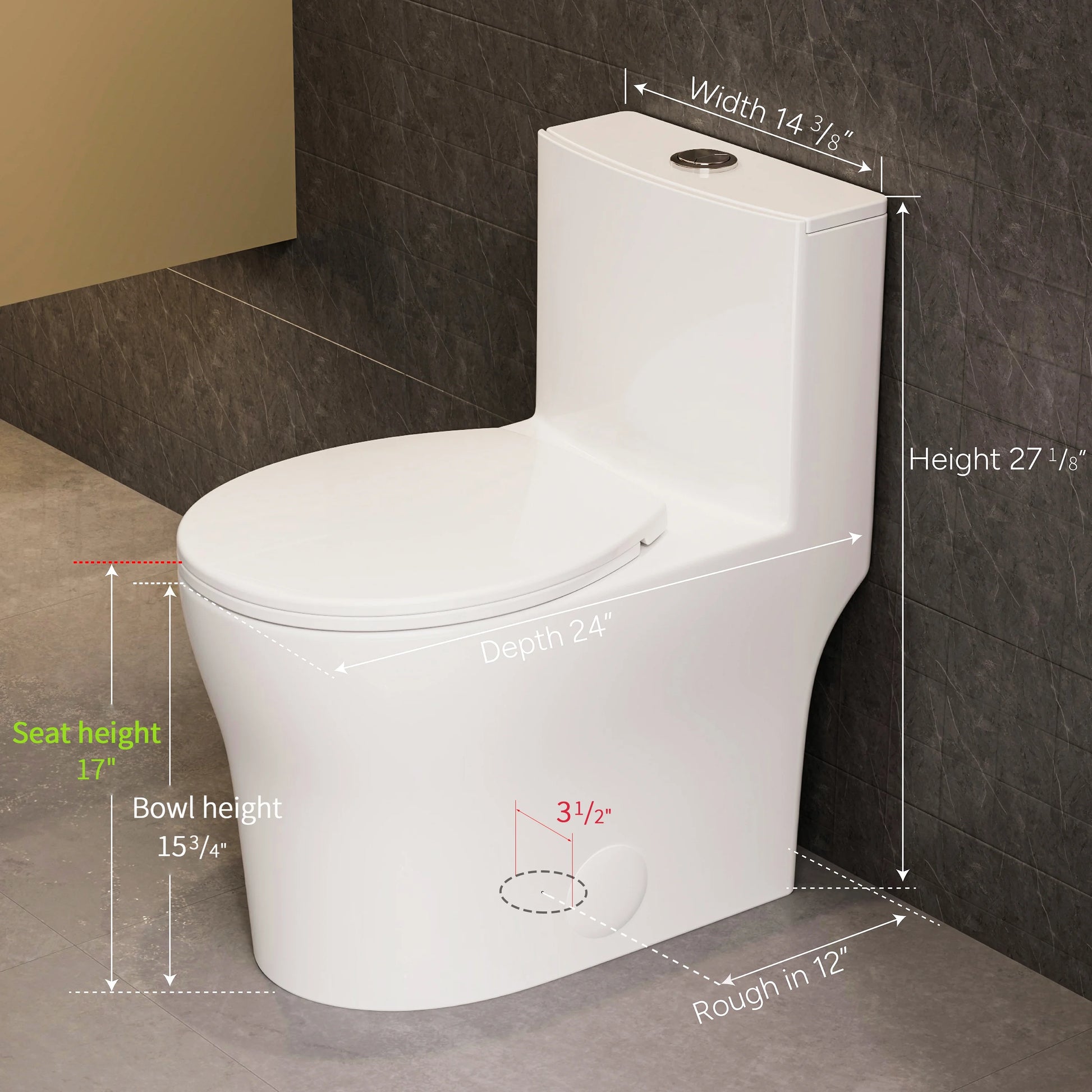 Casta Diva Round Toilet White 1-Piece Toilet for Small Bathrooms, Power Dual Flush and MAP 1000g (Seat Included), 12'' Rough-in