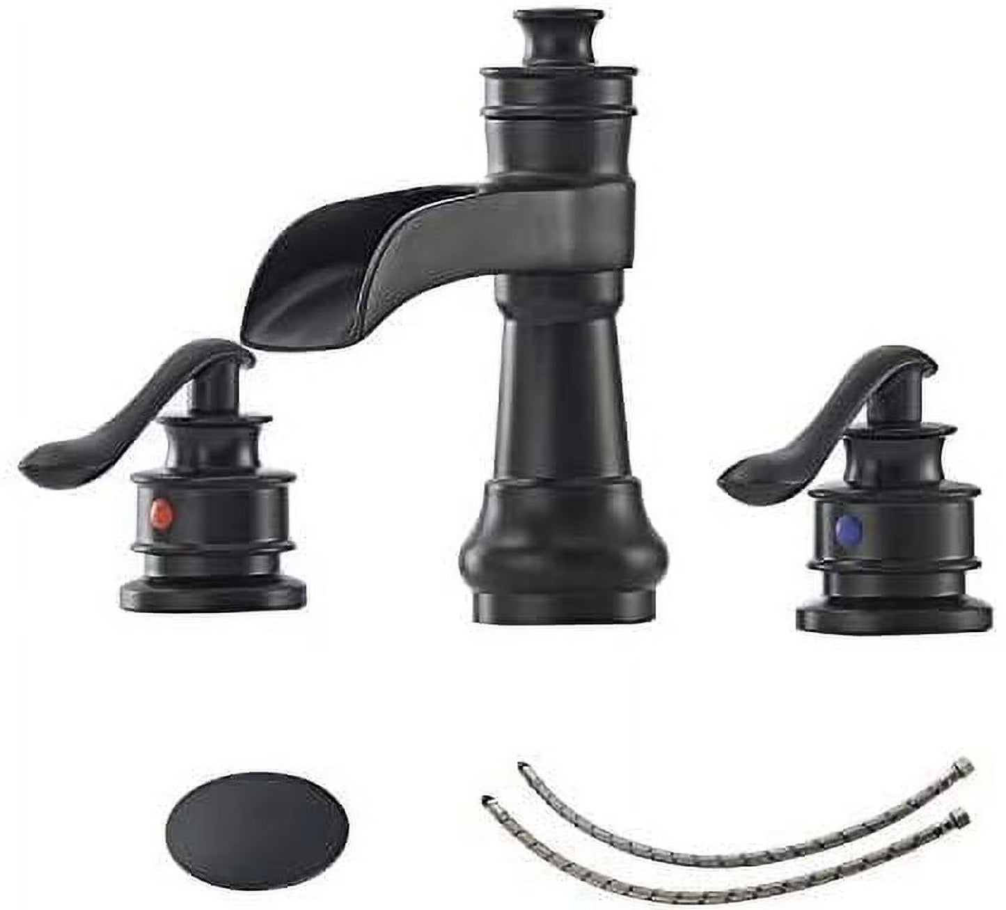 BWE 8 Inch Widespread Bathroom Faucet with Pop Up Drain with Overflow and Supply Line Waterfall 3 Holes Two-Handle Sink Faucets Lead-free Polished Chrome Lavatory Mixer Tap