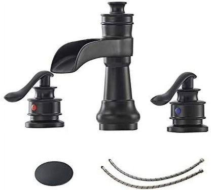 BWE 8 Inch Widespread Bathroom Faucet with Pop Up Drain with Overflow and Supply Line Waterfall 3 Holes Two-Handle Sink Faucets Lead-free Polished Chrome Lavatory Mixer Tap