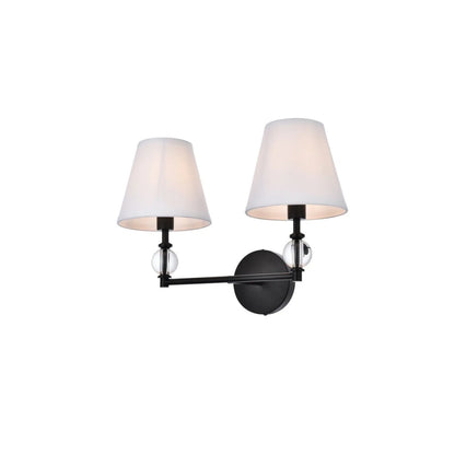 Bethany 2 lights bath sconce in black with white fabric shade