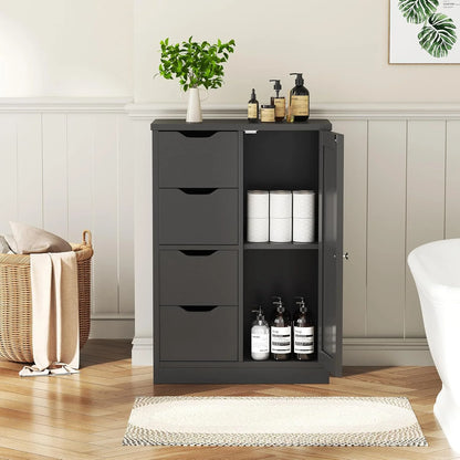 Vongrasig Farmhouse Freestanding Pantry Cabinet with 2 Drawers and Shelves, Wooden Storage Organizer for Bathroom, Living Room, Grey