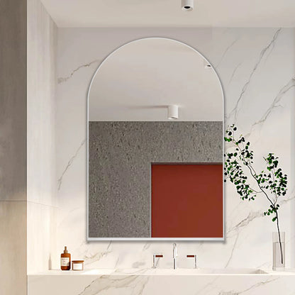 DUOSONG 24X36 Inch Arched Recessed Medicine Cabinet, Metal Framed Bathroom Wall Cabinet With Mirror And Adjustable Shelves, Wall Mirror With Storage For Bathroom, White White Metal Bath & Faucets