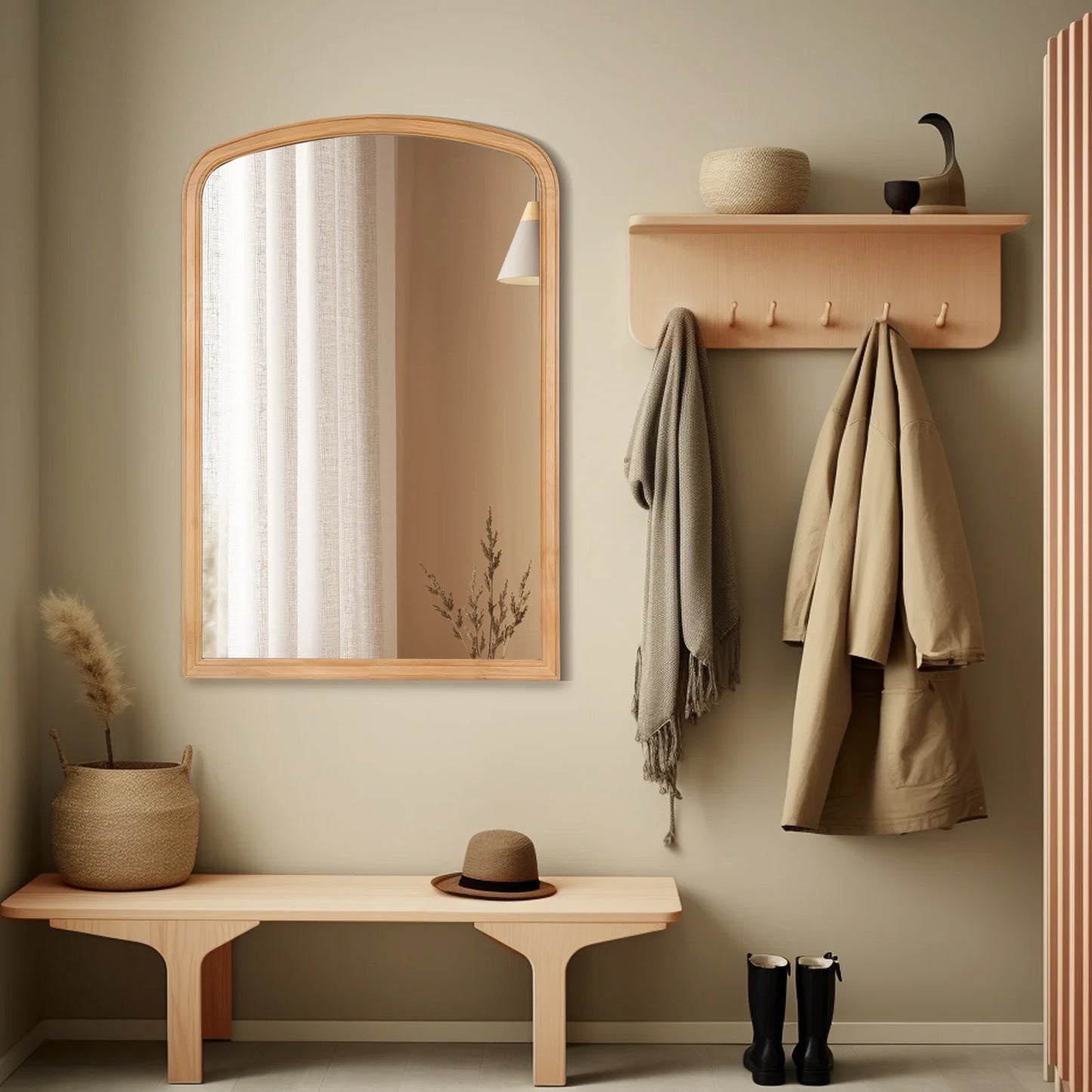 WallBeyond Wood Frame Rustic Arched Wall Mirror for Bathroom or Living Room Wall Decor, 24" �� 36", Natural Wood