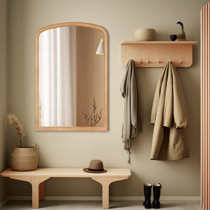 WallBeyond Wood Frame Rustic Arched Wall Mirror for Bathroom or Living Room Wall Decor, 24" �� 36", Natural Wood