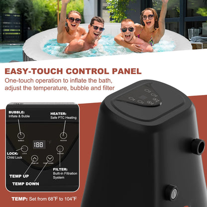 MOPHOTO 72" X 72" X 25" 2-4 Person Inflatable Hot Tub, Large Portable Round Hot tub with 120 Bubble Jets, Outdoor Bathtub Spa Set Included Heater Pump, Filter and Spa Cover