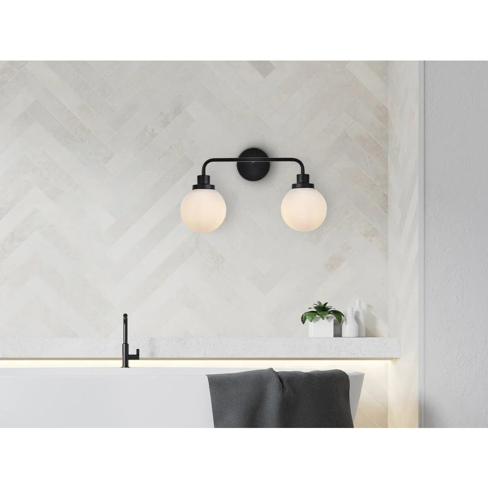 Living District Hanson 2 lights bath sconce in black with frosted shade