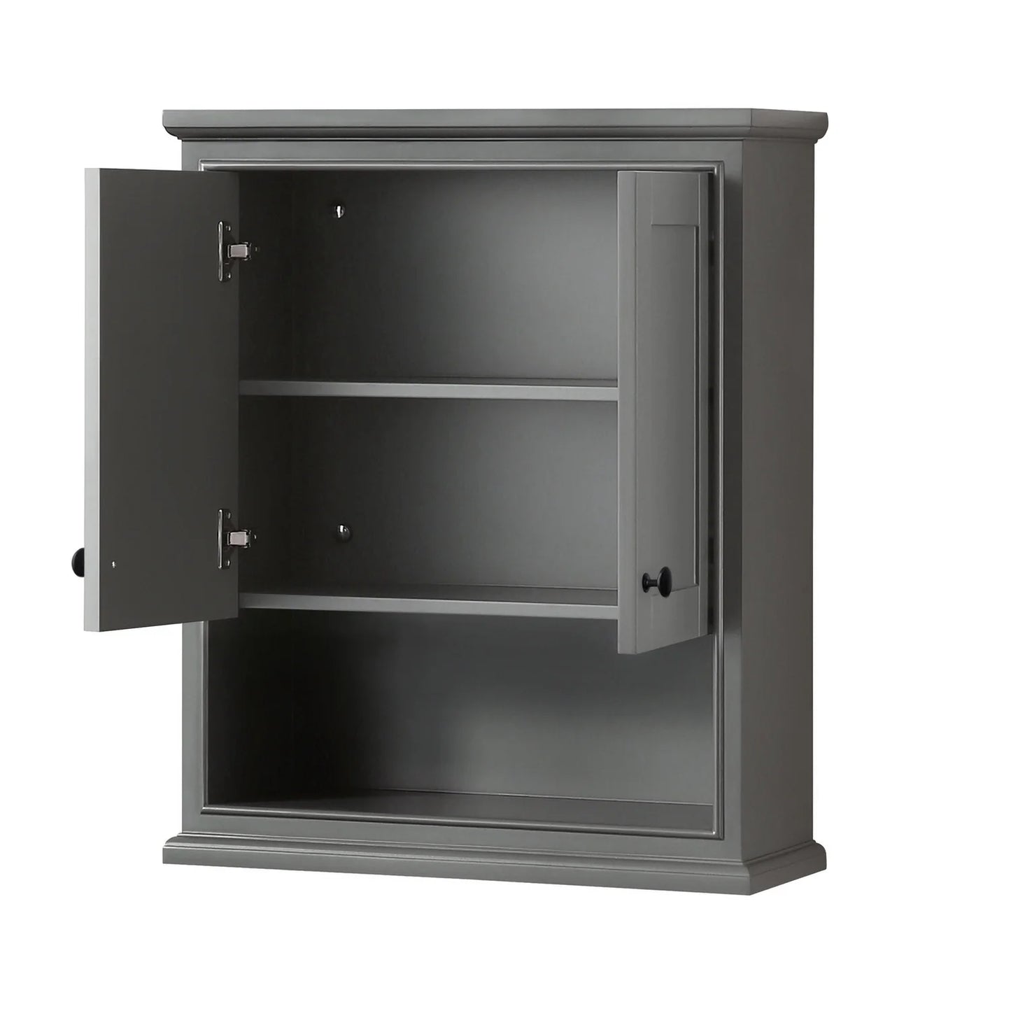 Wyndham Collection Deborah Over-the-Toilet Bathroom Wall-Mounted Storage Cabinet in Dark Gray with Matte Black Trim