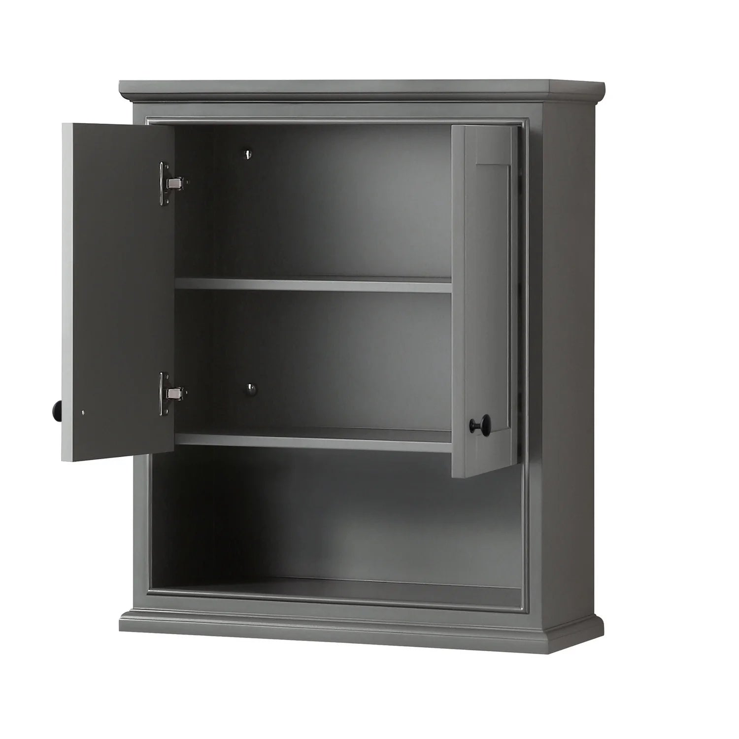 Wyndham Collection Deborah Over-the-Toilet Bathroom Wall-Mounted Storage Cabinet in Dark Gray with Matte Black Trim
