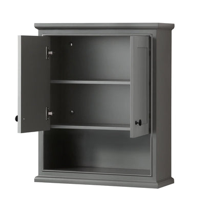 Wyndham Collection Deborah Over-the-Toilet Bathroom Wall-Mounted Storage Cabinet in Dark Gray with Matte Black Trim
