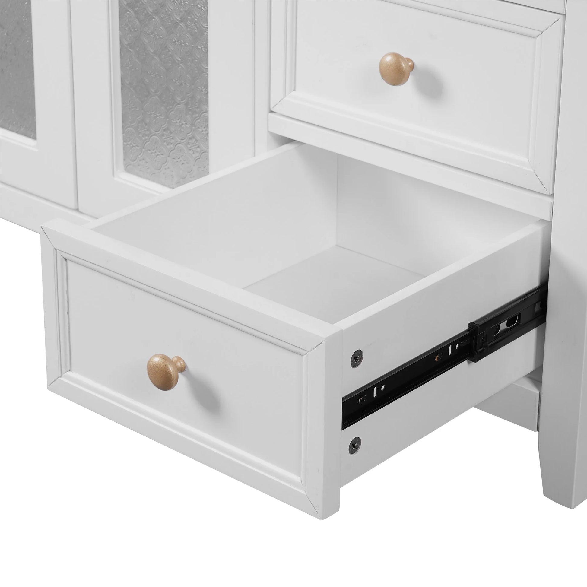 36-Inch Single Bathroom Vanity with Ceramic Top, 2 Glass Doors, Adjustable Shelves and Three Drawers