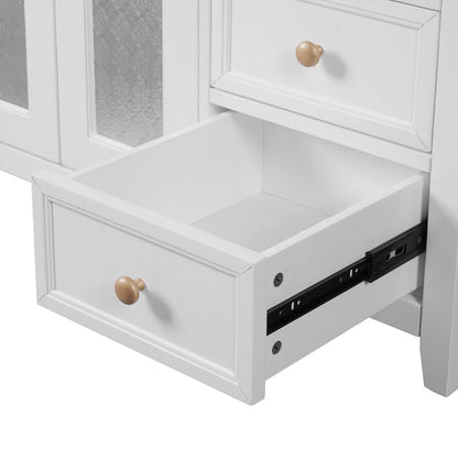 36-Inch Single Bathroom Vanity with Ceramic Top, 2 Glass Doors, Adjustable Shelves and Three Drawers