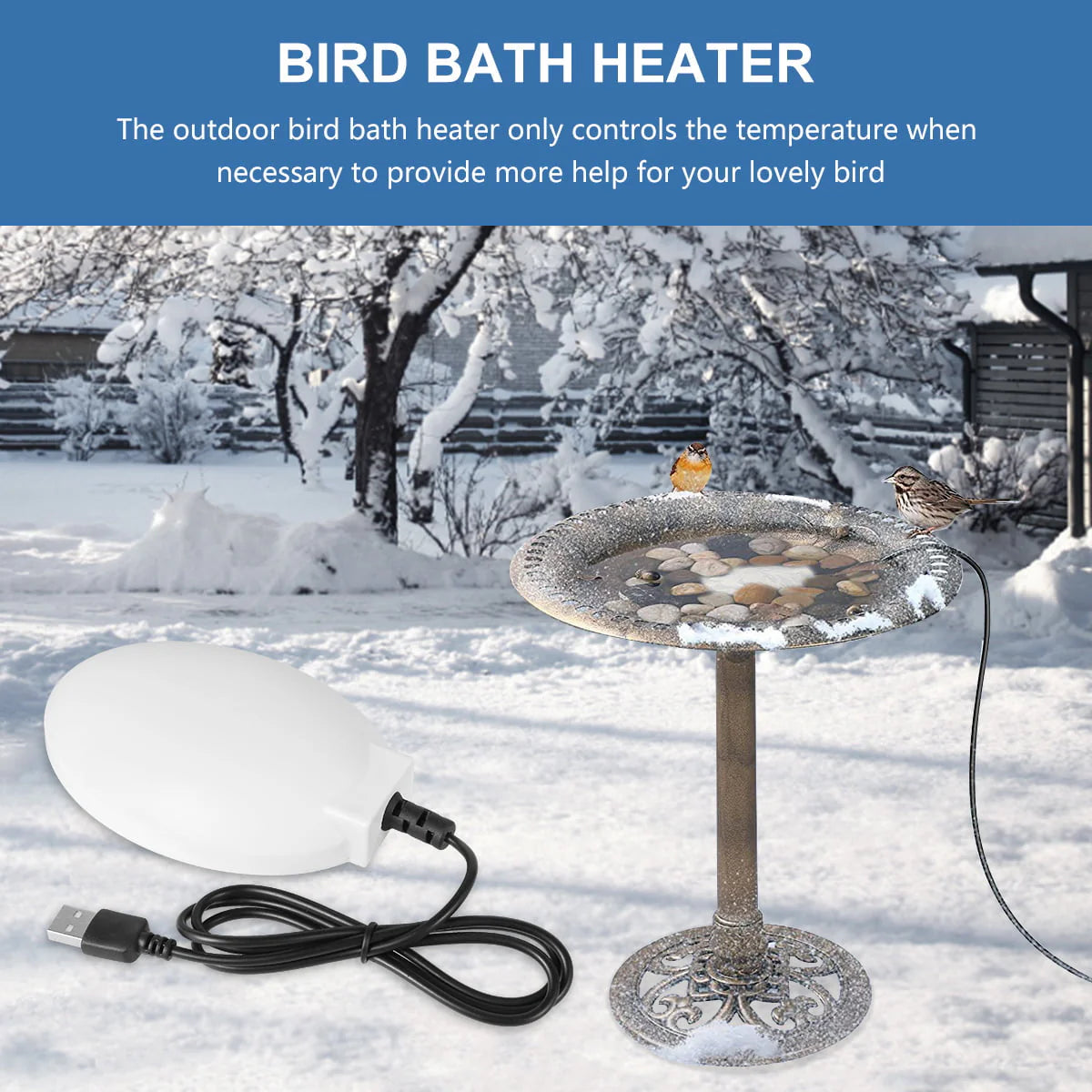 Winter Bird Bath Heater for Outdoor Safe Birdbaths Deicer with Thermostatically Controlled