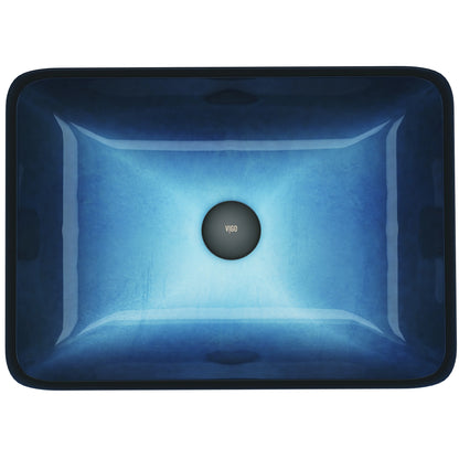 VIGO Donatello Turquoise Blue Glass 18 in. L x 13 in. W x 4 in. H Rectangular Vessel Bathroom Sink