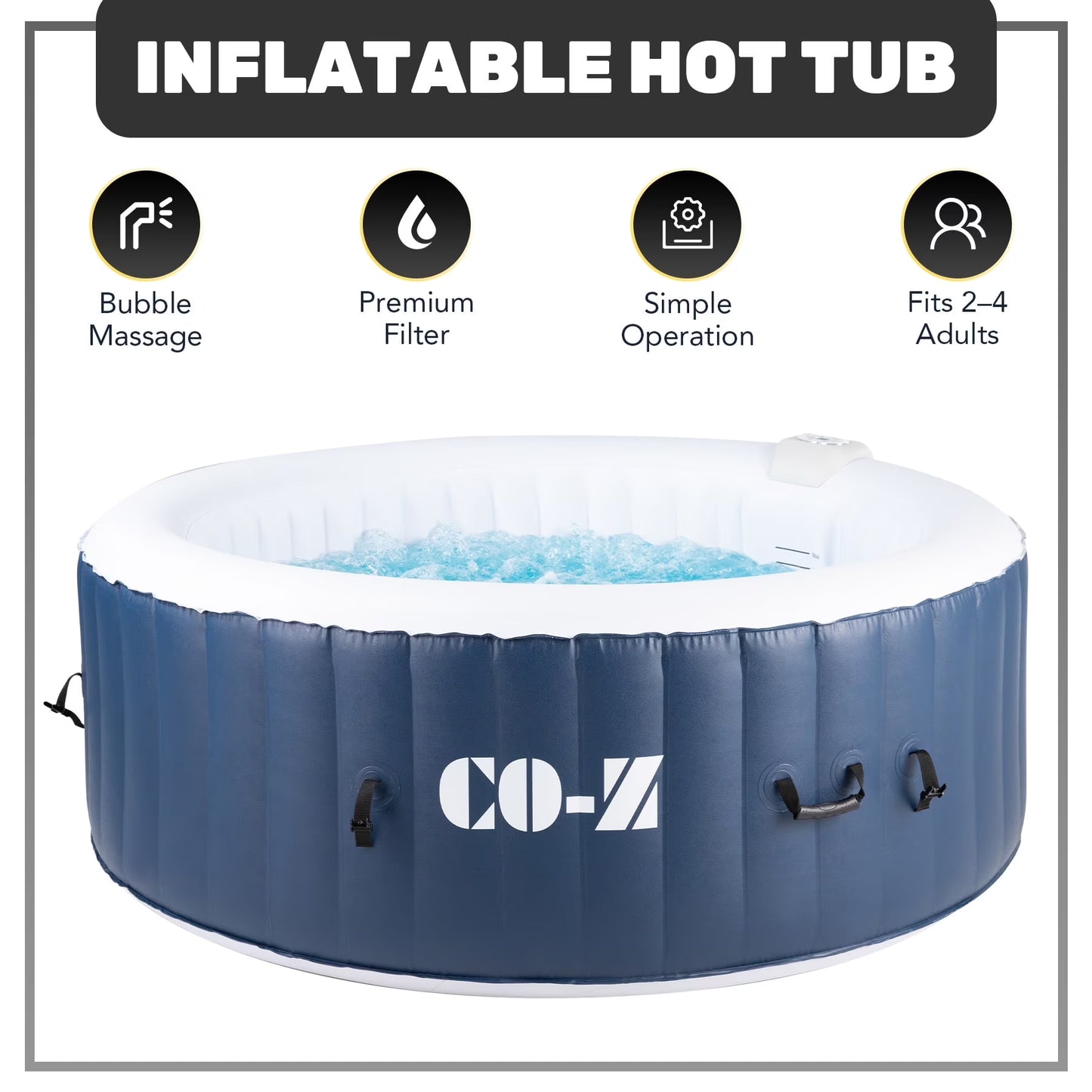 CO-Z 2-4 Persons Inflatable Hot Tub 6 ft Portable Pool and Bathtub w Air Jets Cover Teal
